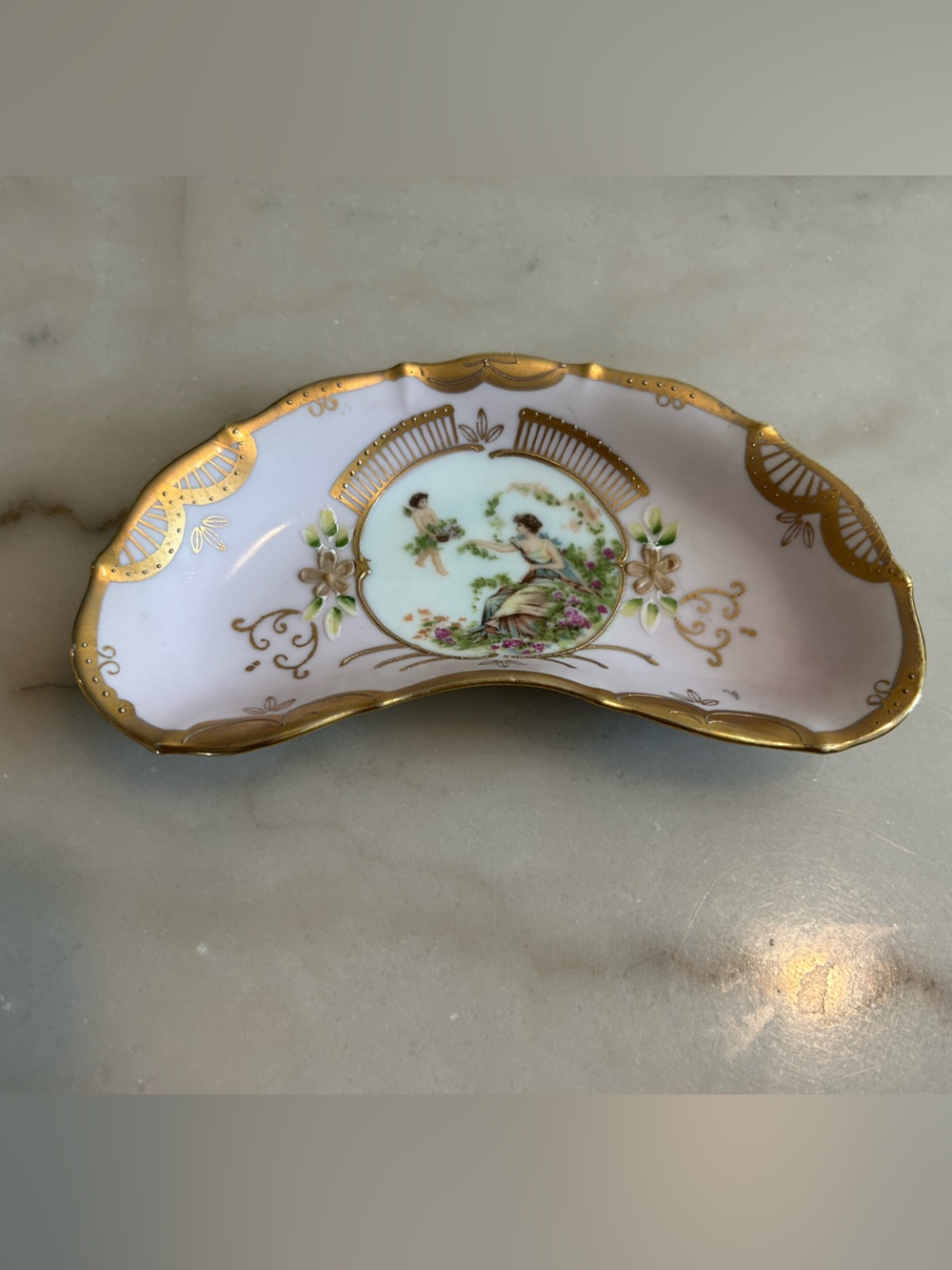 VintageArdalt Lenwile Bone China Handpainted Crescent Shape Bone Dishes/ Trinket